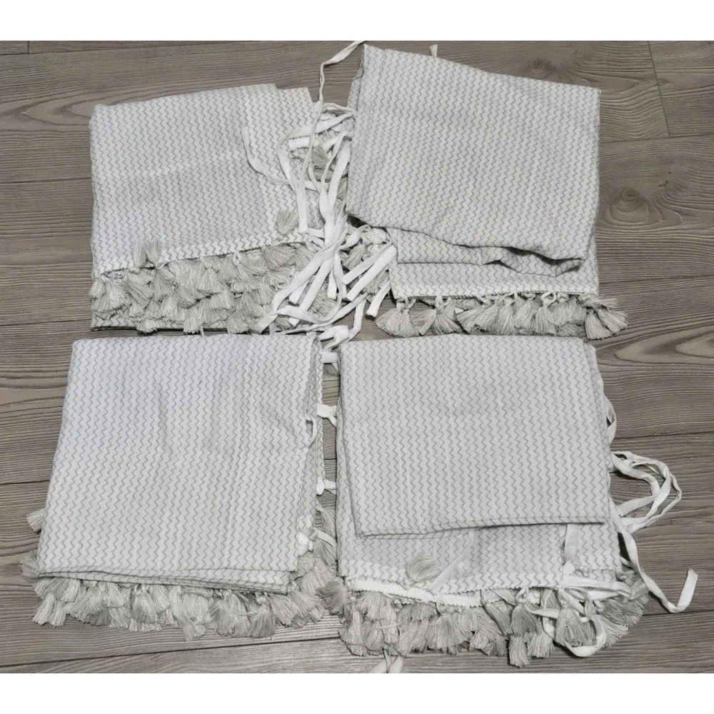 World Market‎ Curtain Panels /w Ties Crinkle Pattern Tassles Ivory (4) 40